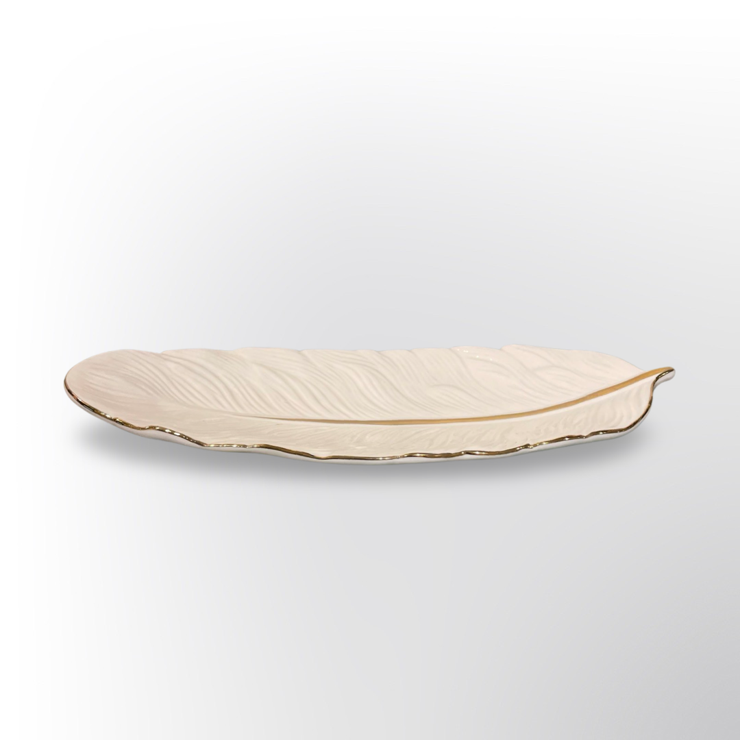 Elegance Leaf Tray with Gold White