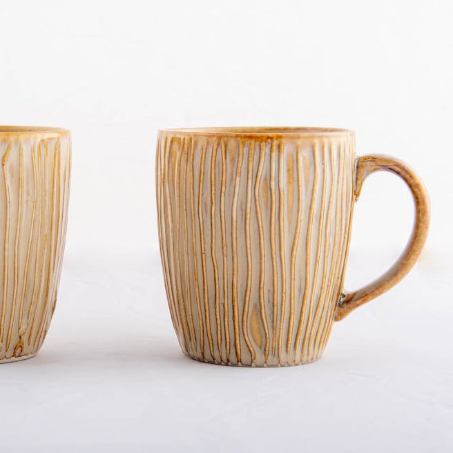 Coffee Mug Cream Embossed Stripes