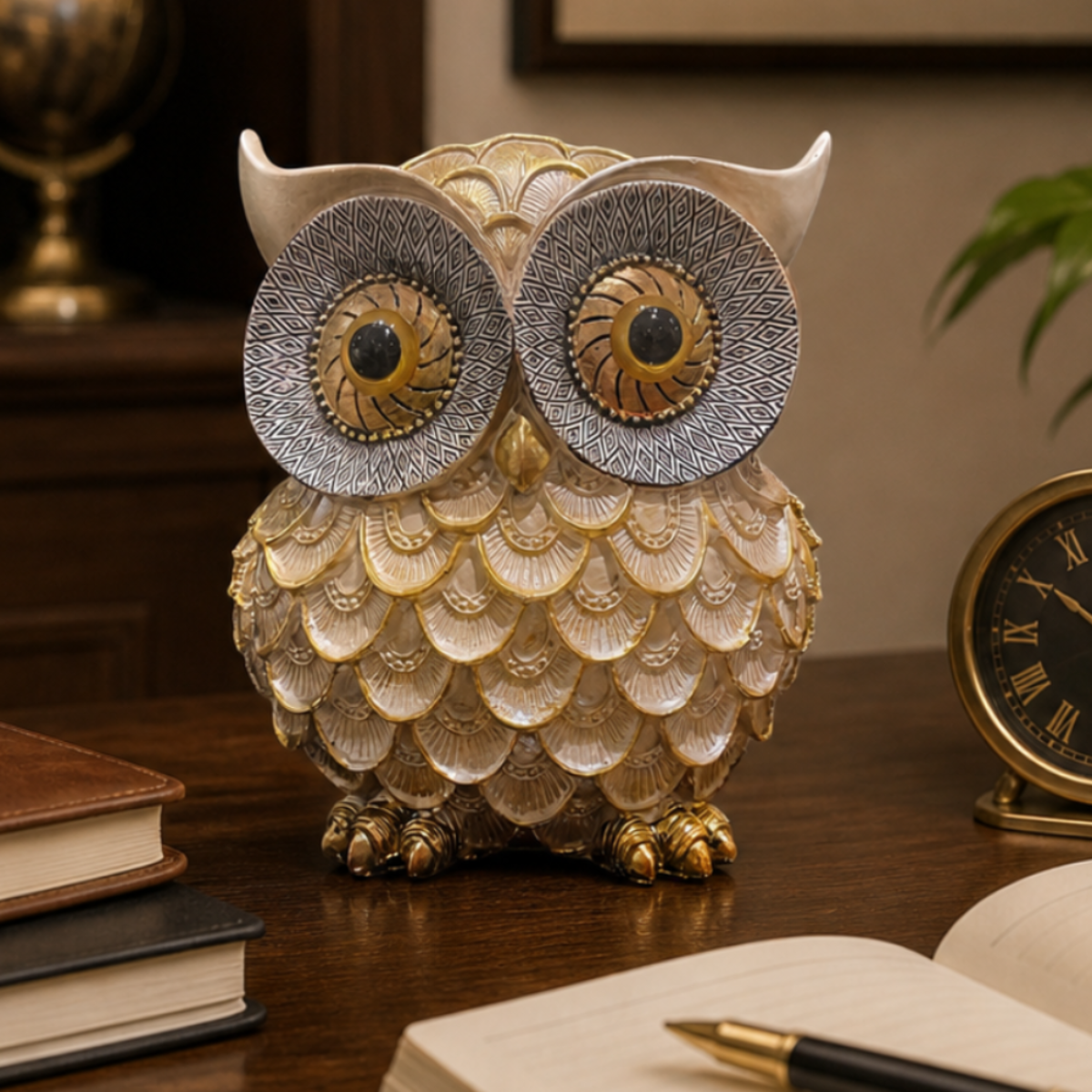 Decor - Gold Winged Standing Owl