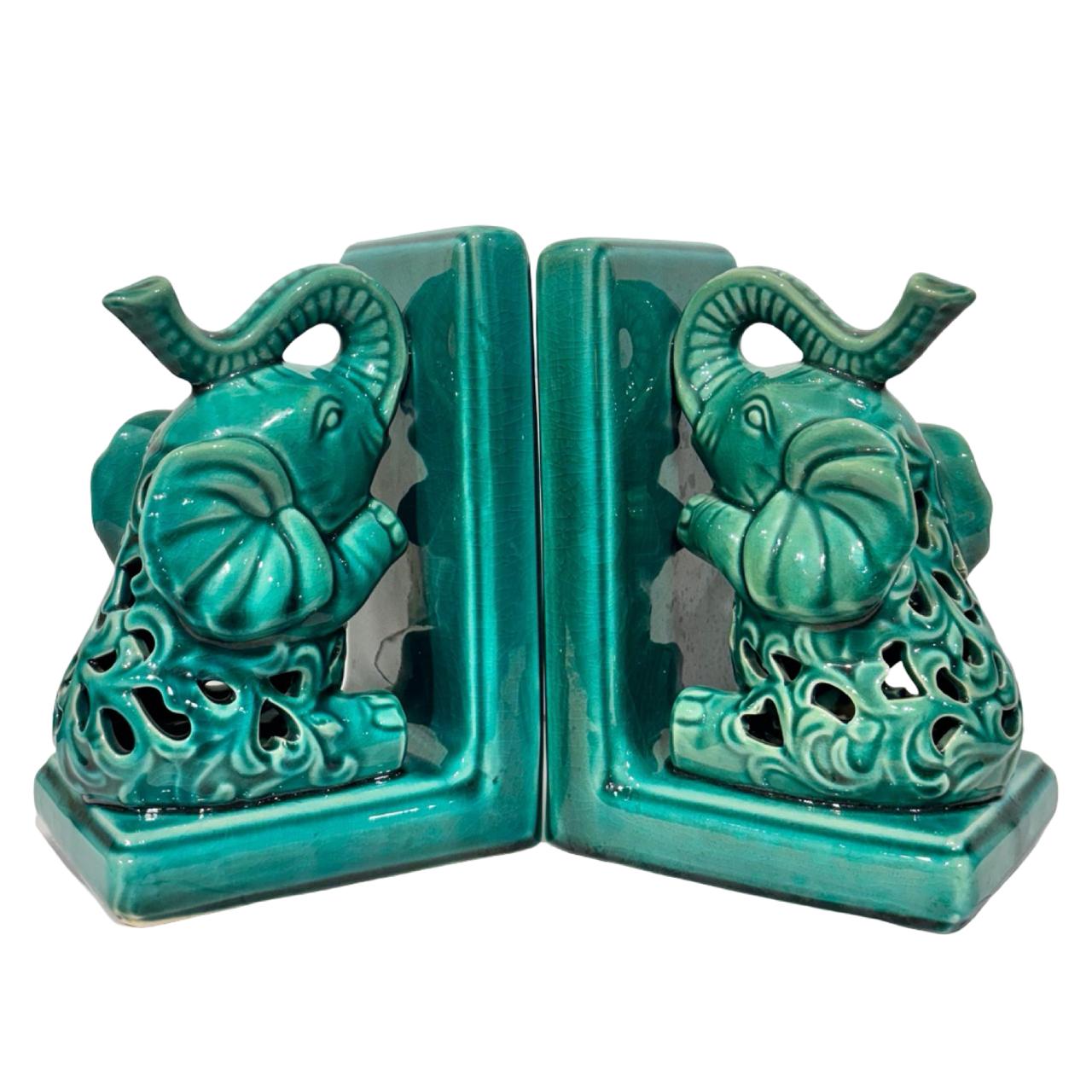 Bookend Ceramic Elephants