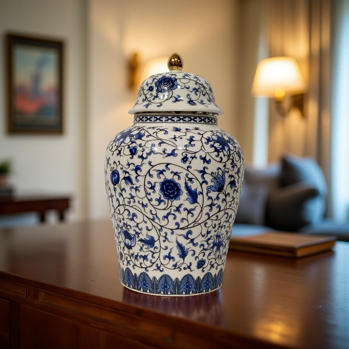 Decorative Jar - Blue Flower & Veins