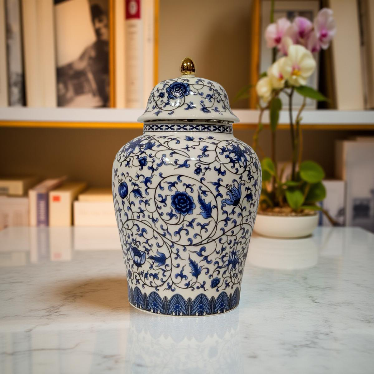 Decorative Jar - Blue Flower & Veins
