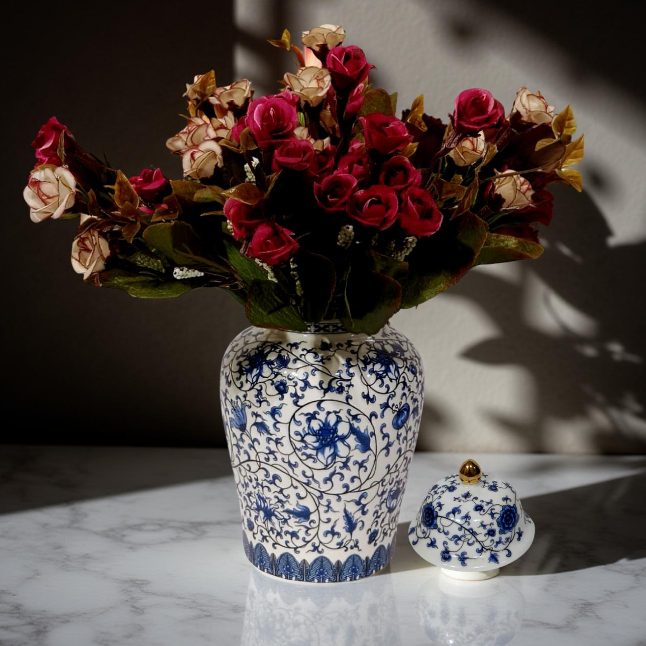 Decorative Jar - Blue Flower & Veins