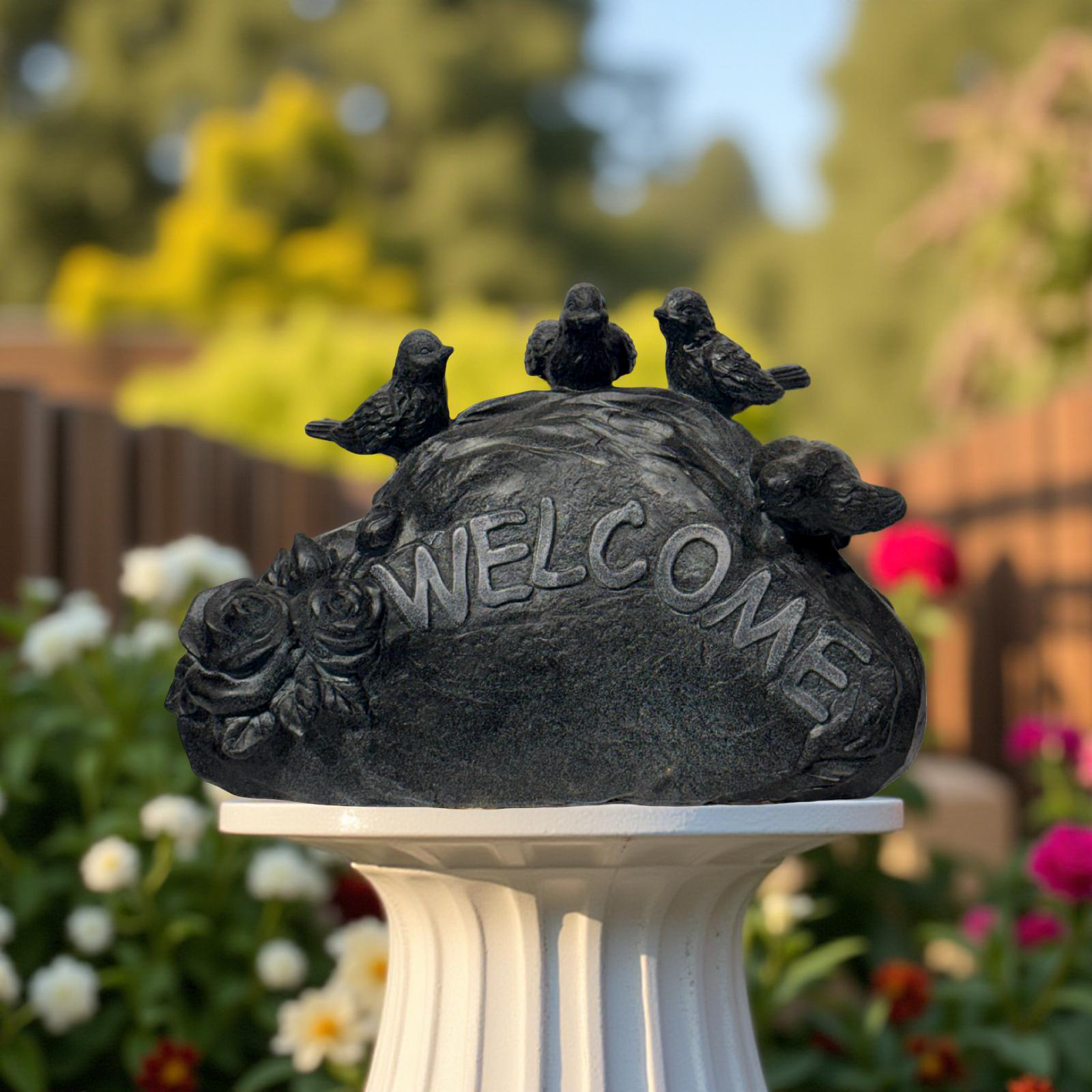 Decorative Welcome Stone with Birds