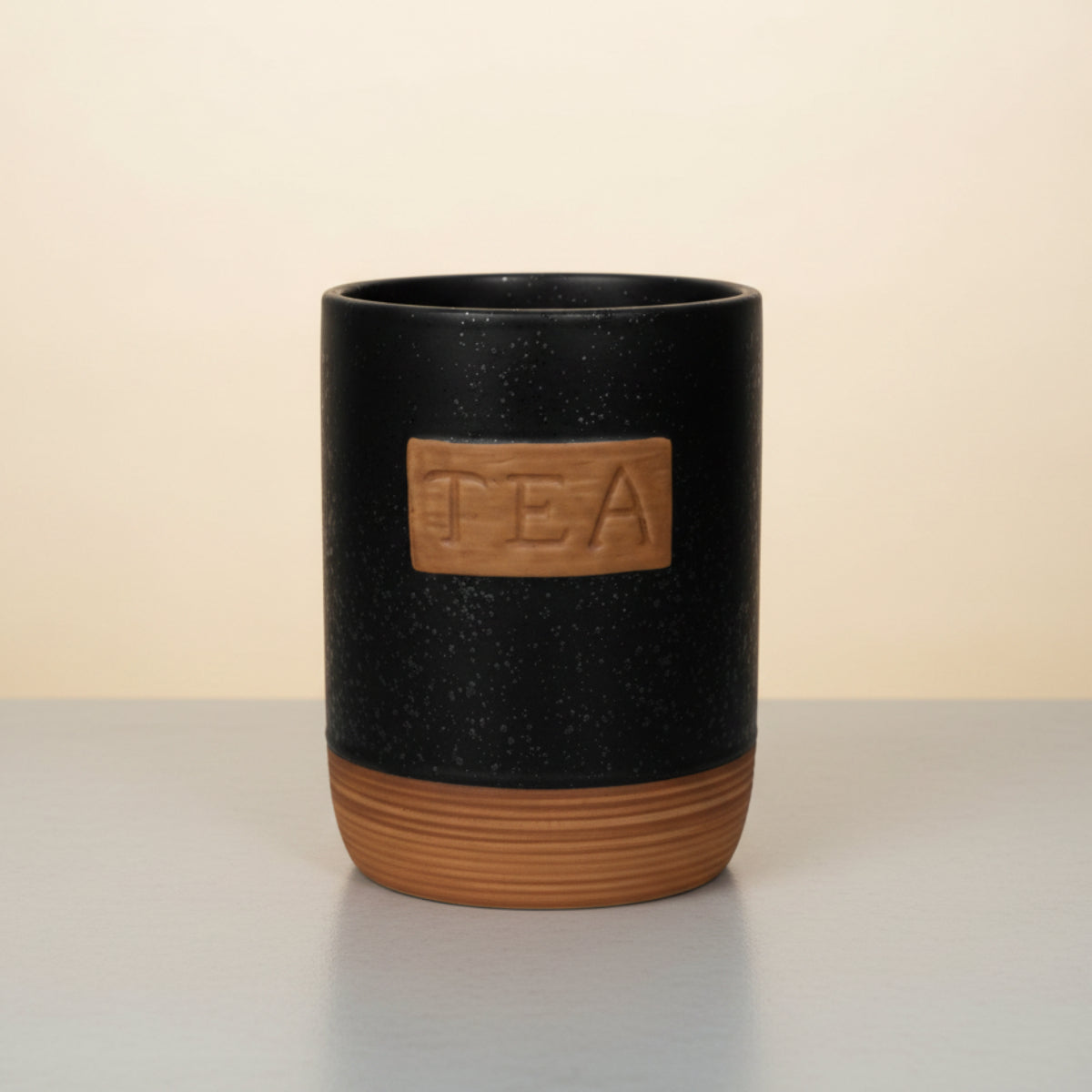 Tea Coffee Sugar Speckled Black Jars with Tray
