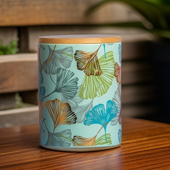 Storage Jar Floral Gold Blue