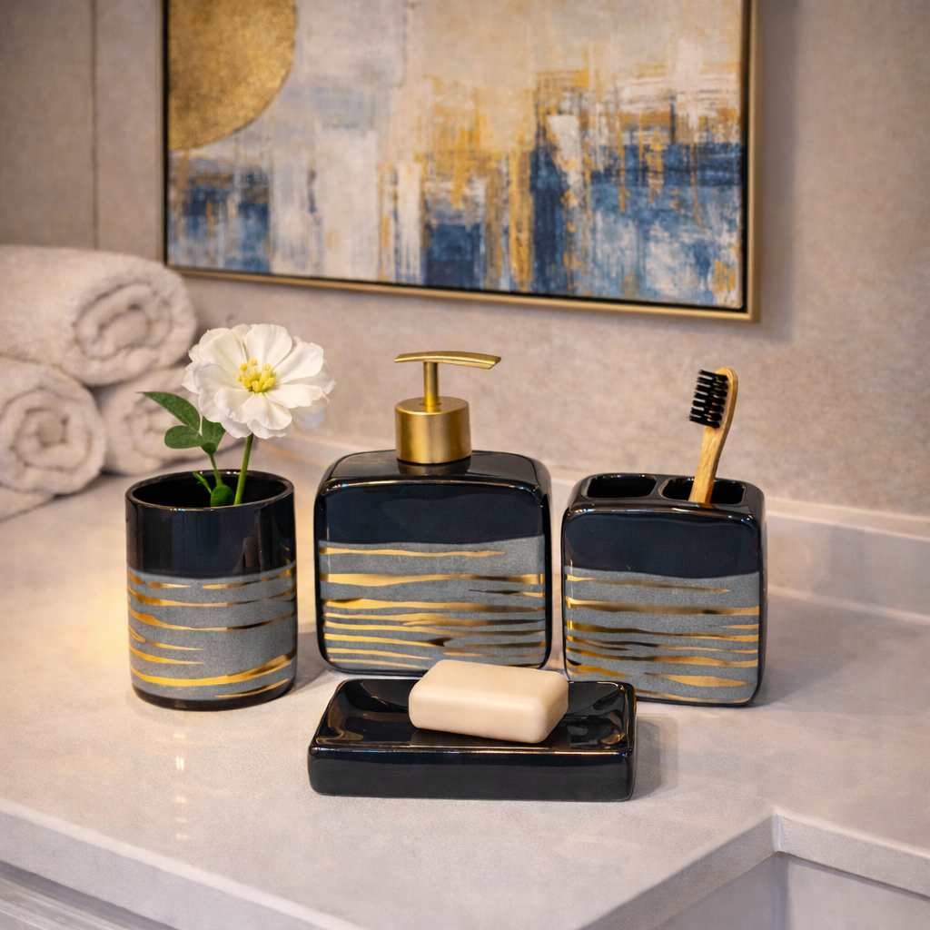 Bath Set Black & Grey Splash