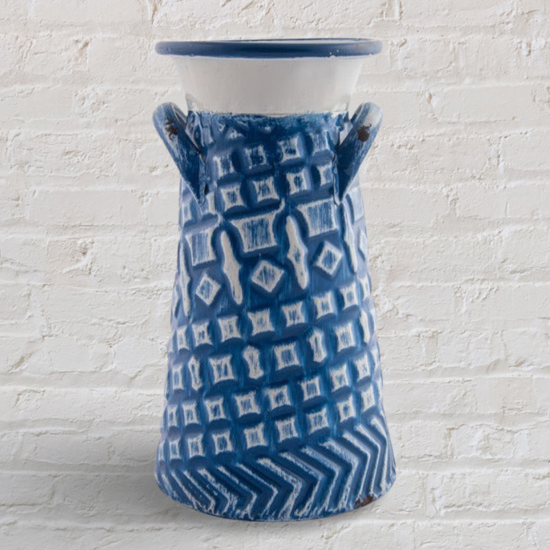 Vase Blue & White Metal