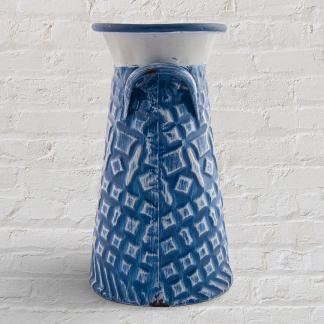 Vase Blue & White Metal