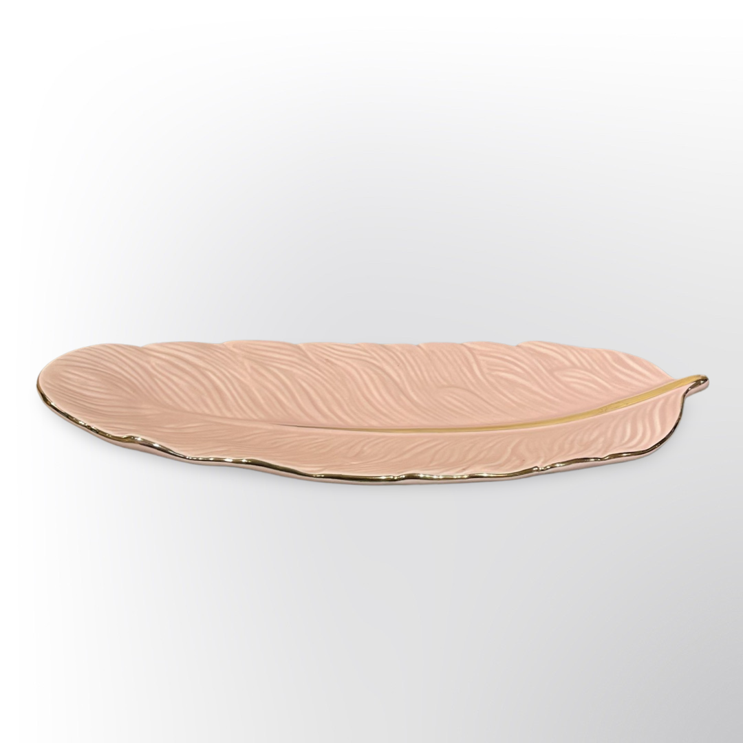 Elegance Leaf Tray with Gold Pink
