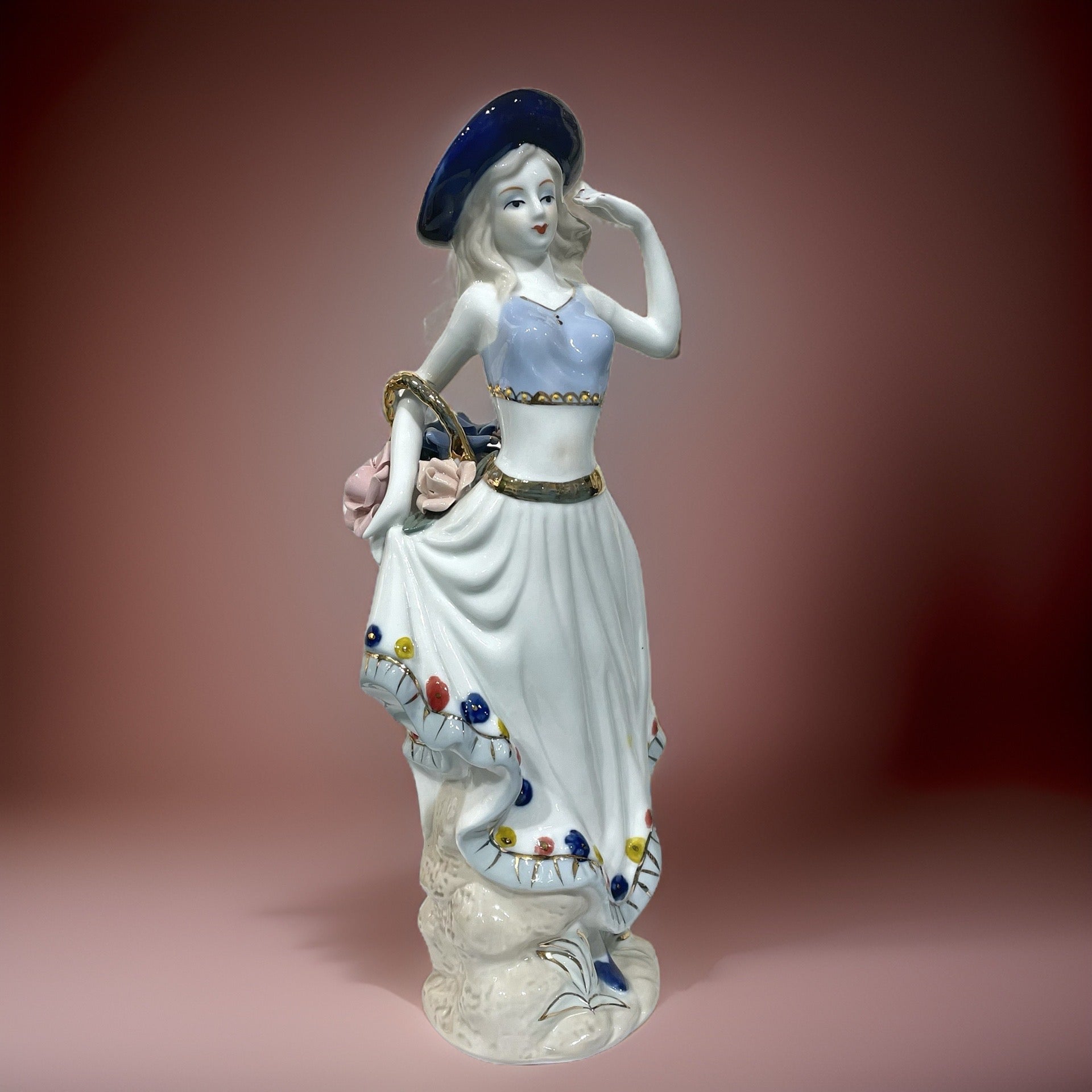 Figurine of Alice with Big Flower Basket