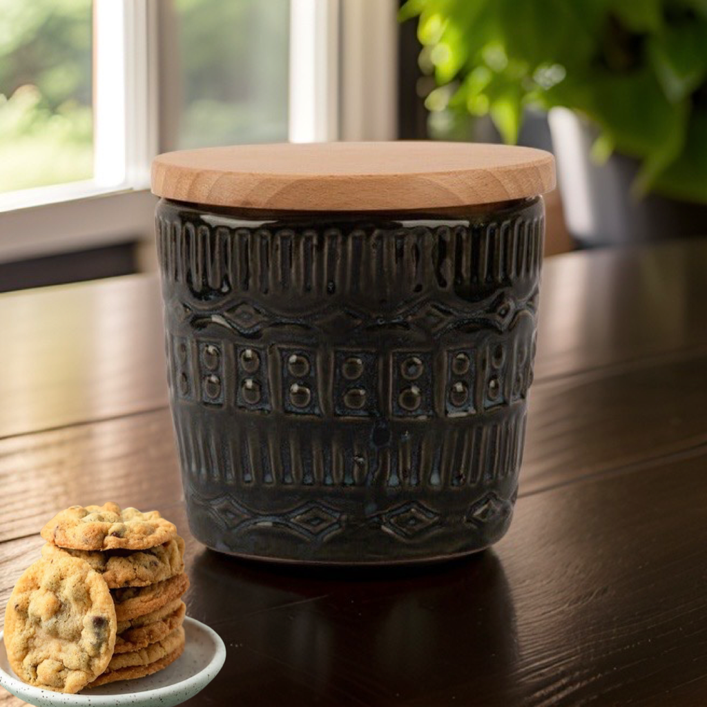 Storage Jar Dots Lines Black