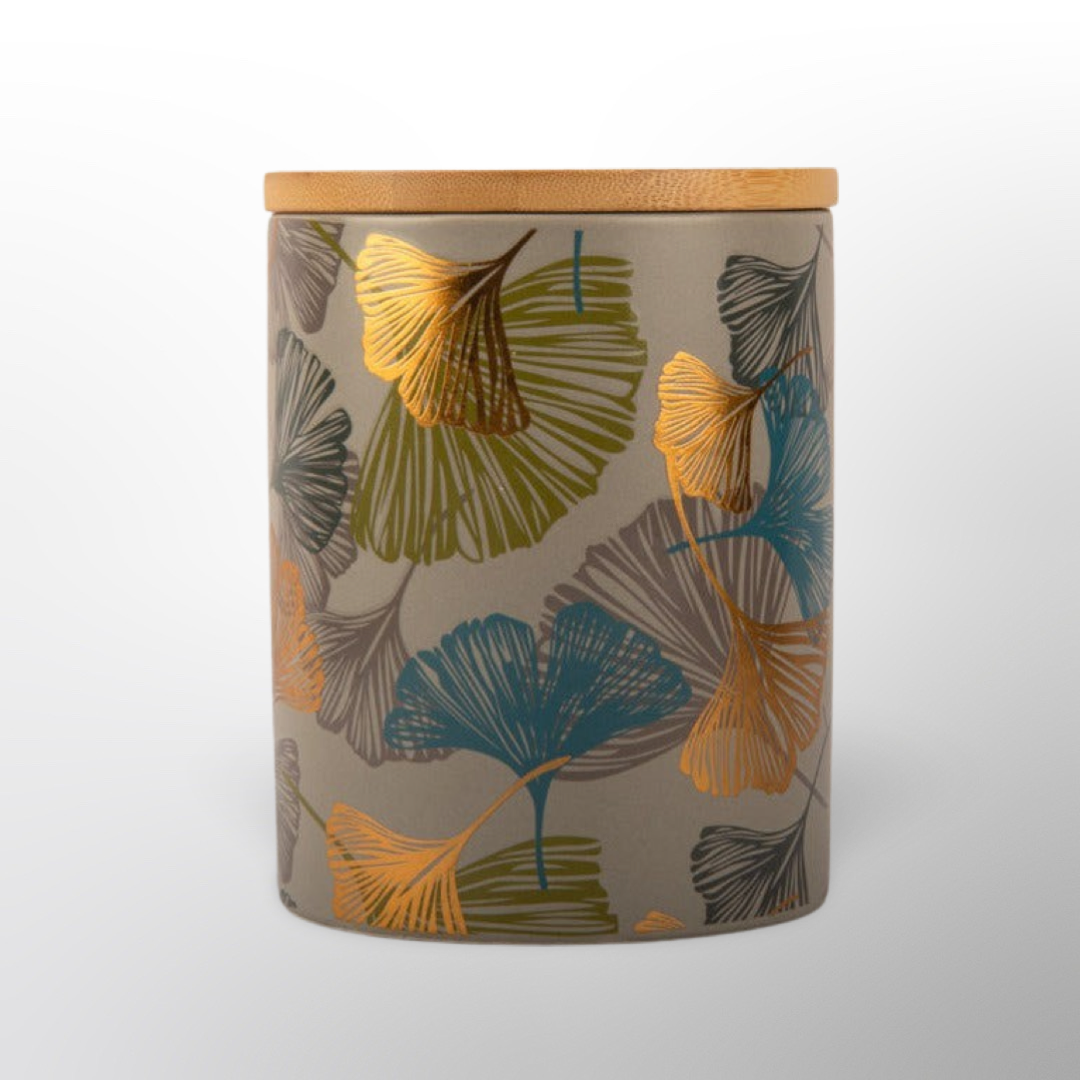 Storage Jar Floral Gold Grey