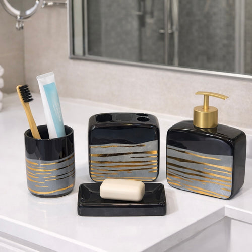 Bath Set Black & Grey Splash