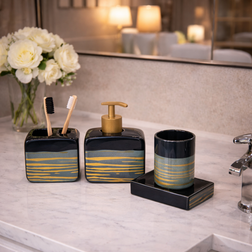 Bath Set Black & Grey Splash