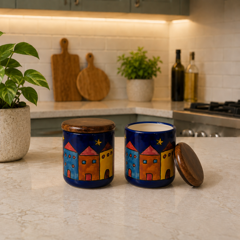 Jar - Buildings with Wood Lid