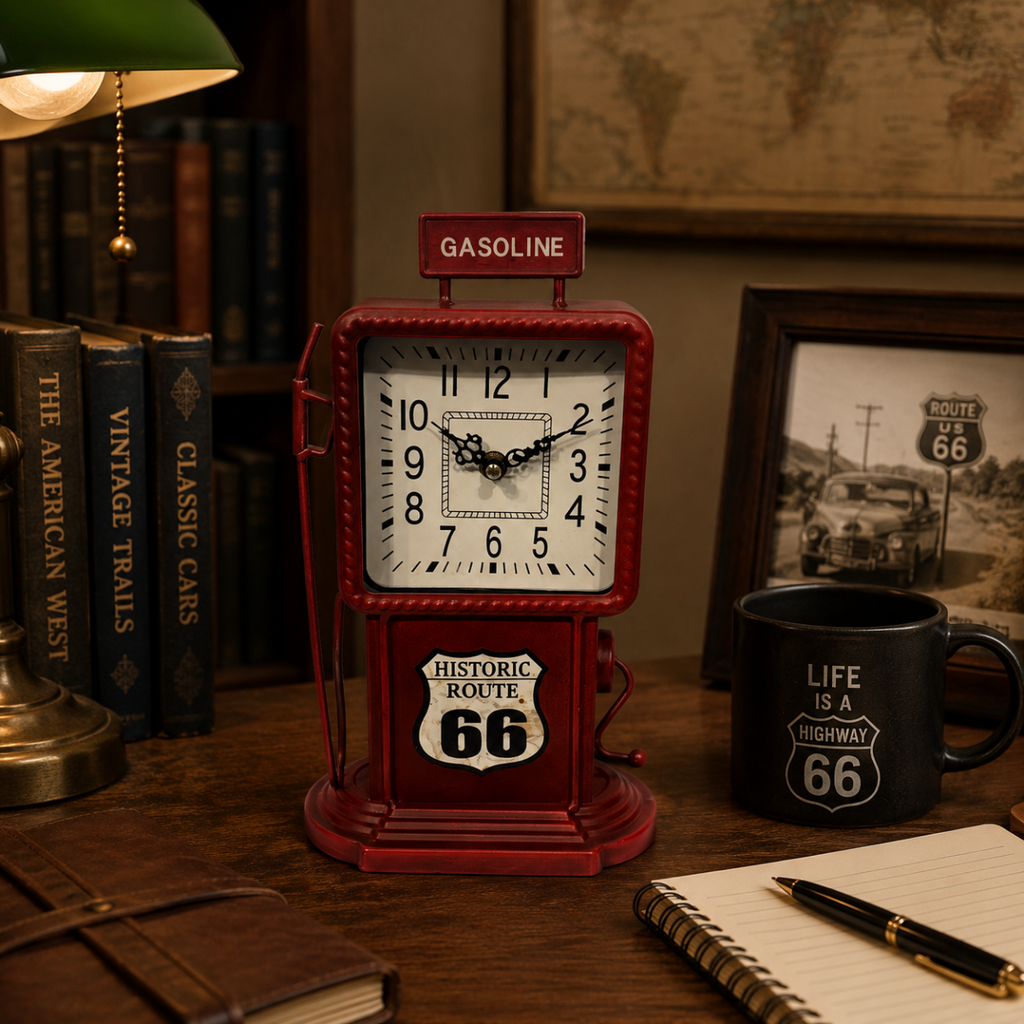 Red Historic Route 66 Clock