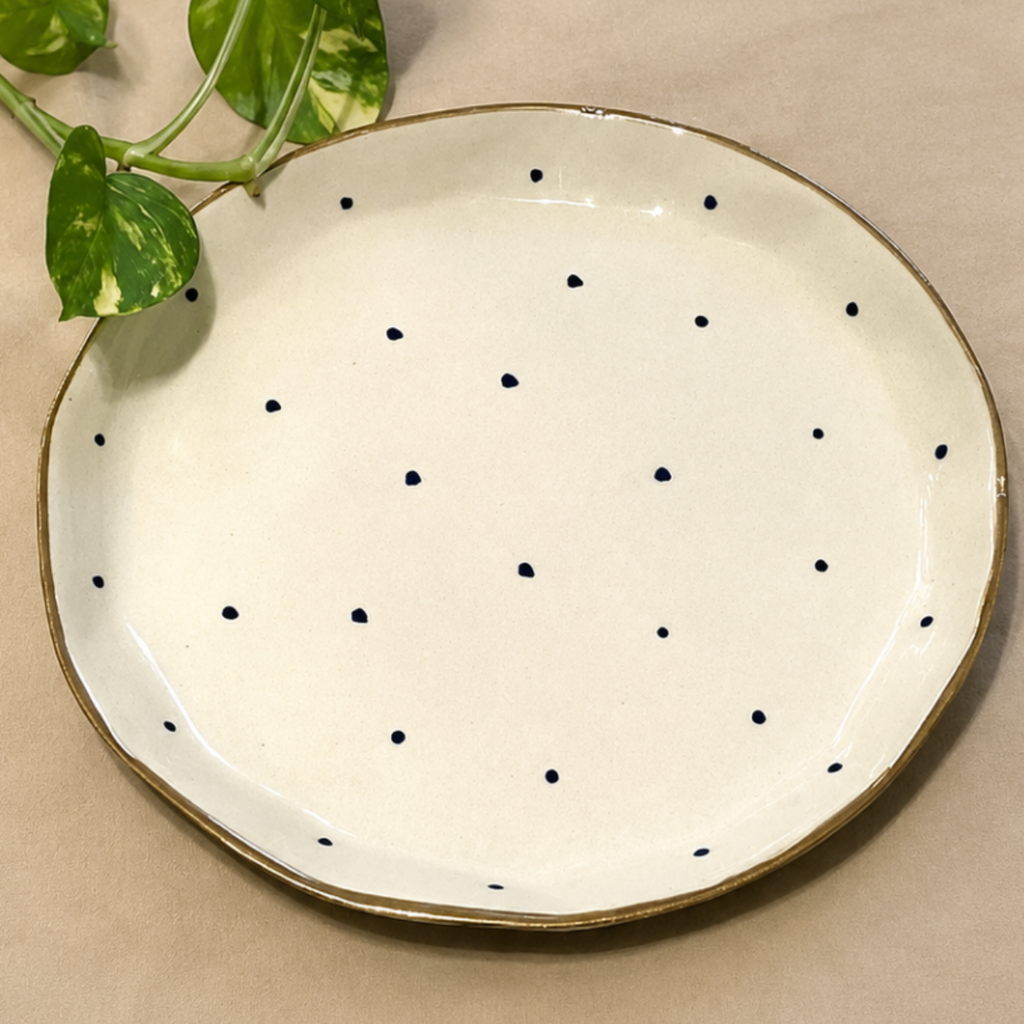 Golden Rim Snack Plate Polka Dots