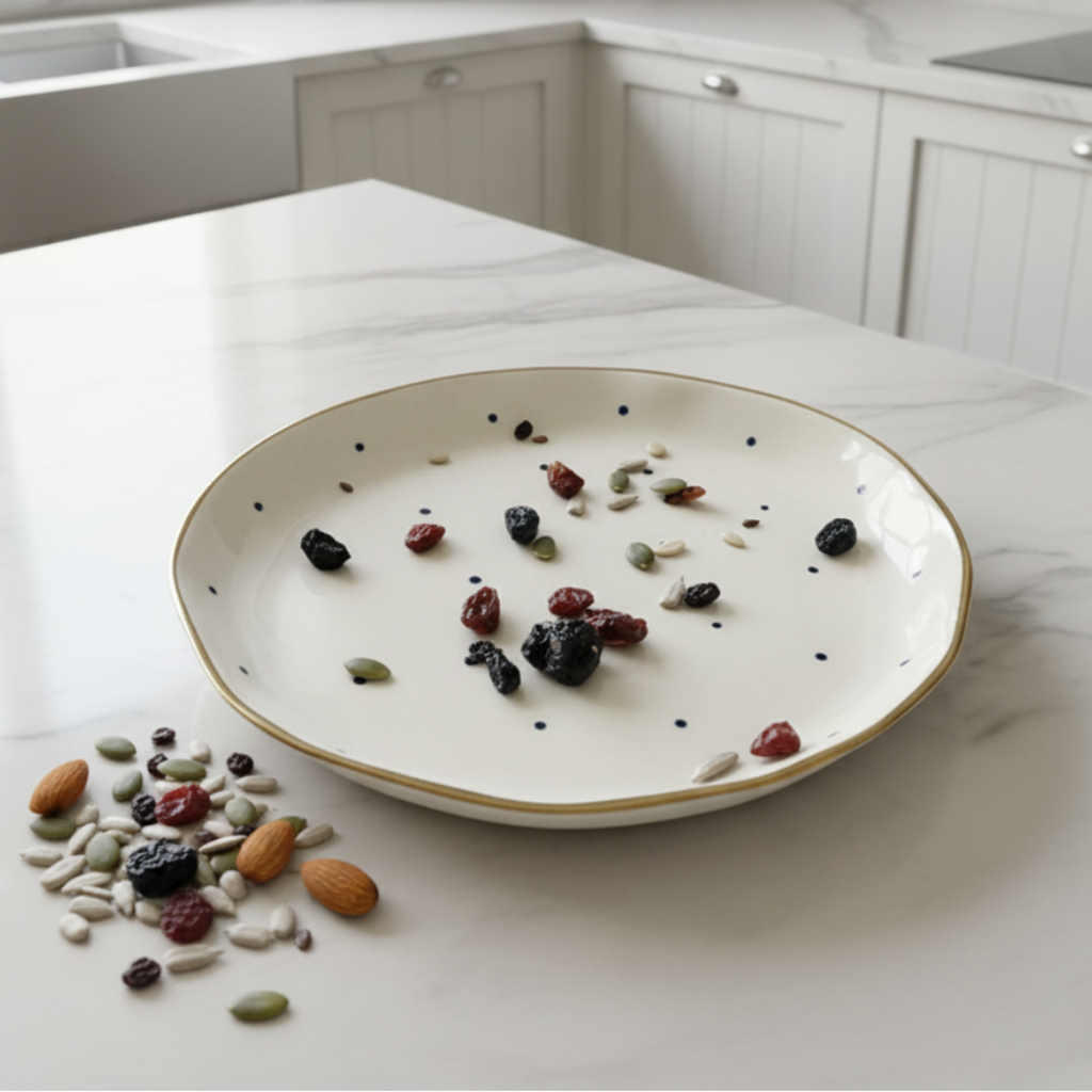 Golden Rim Snack Plate Polka Dots