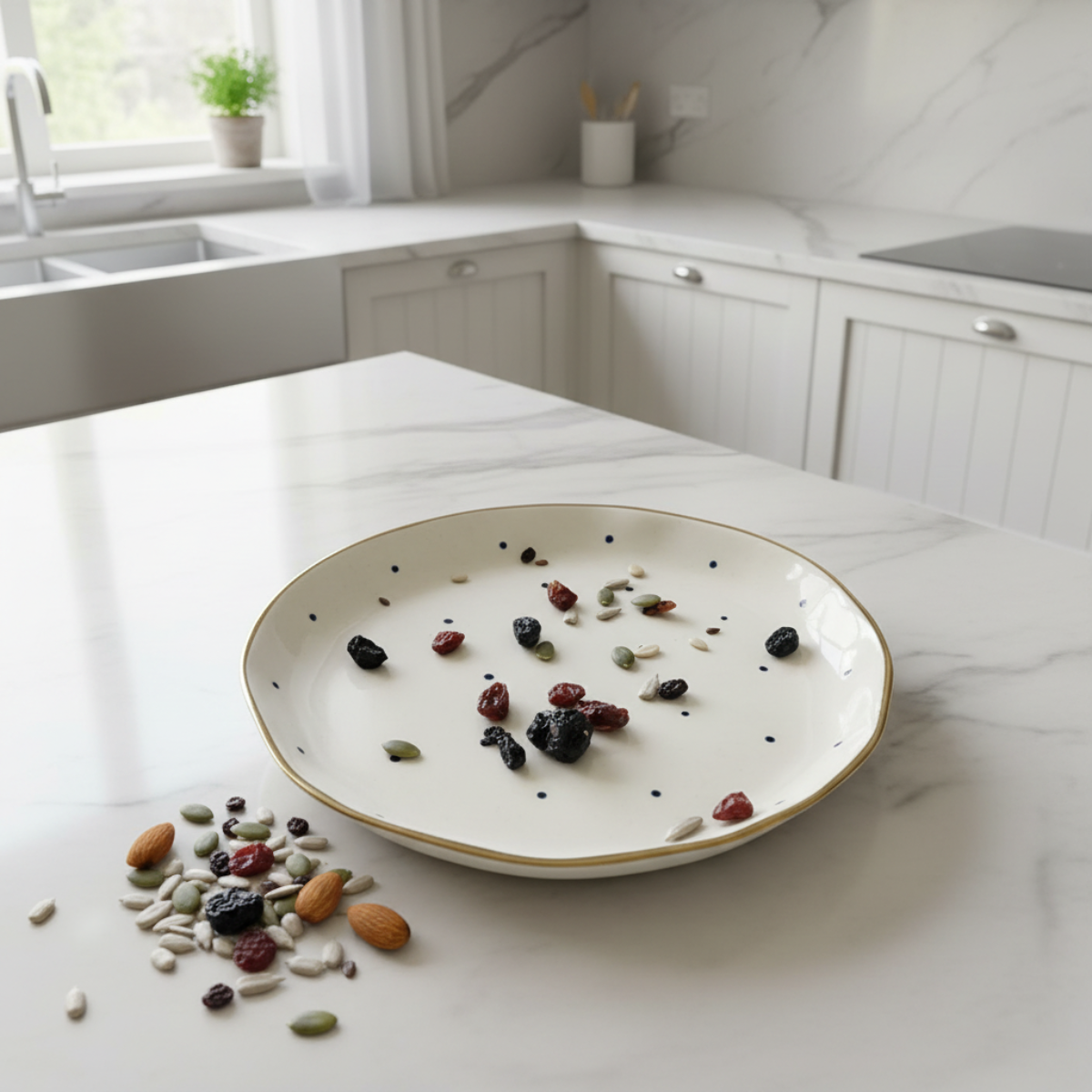 Golden Rim Snack Plate Polka Dots