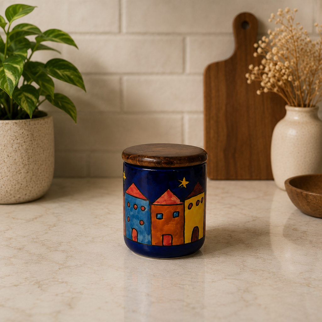 Jar - Buildings with Wood Lid