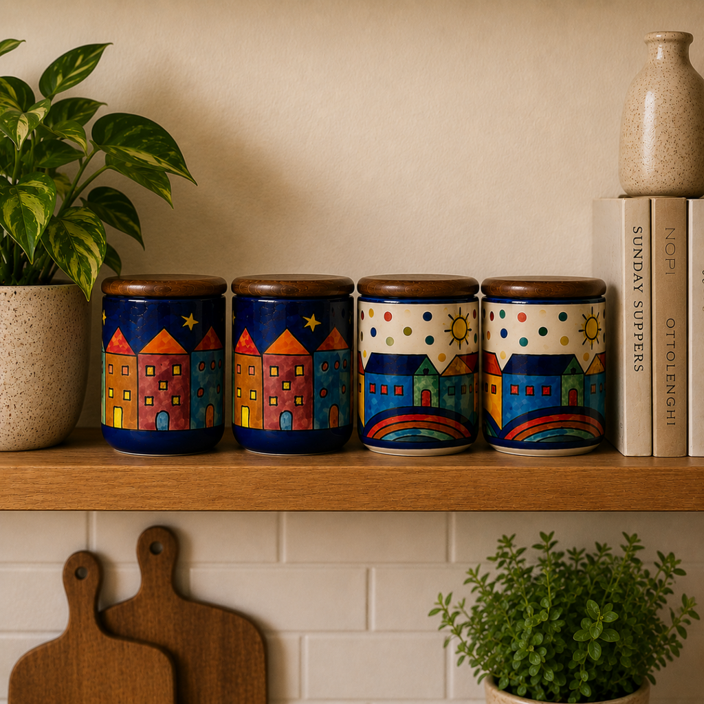 Jar - Buildings with Wood Lid