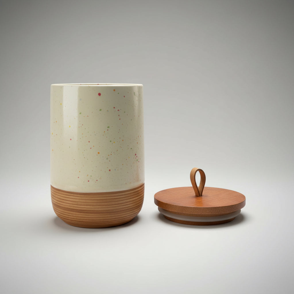 Tea Coffee Sugar Speckled White Jars with Tray