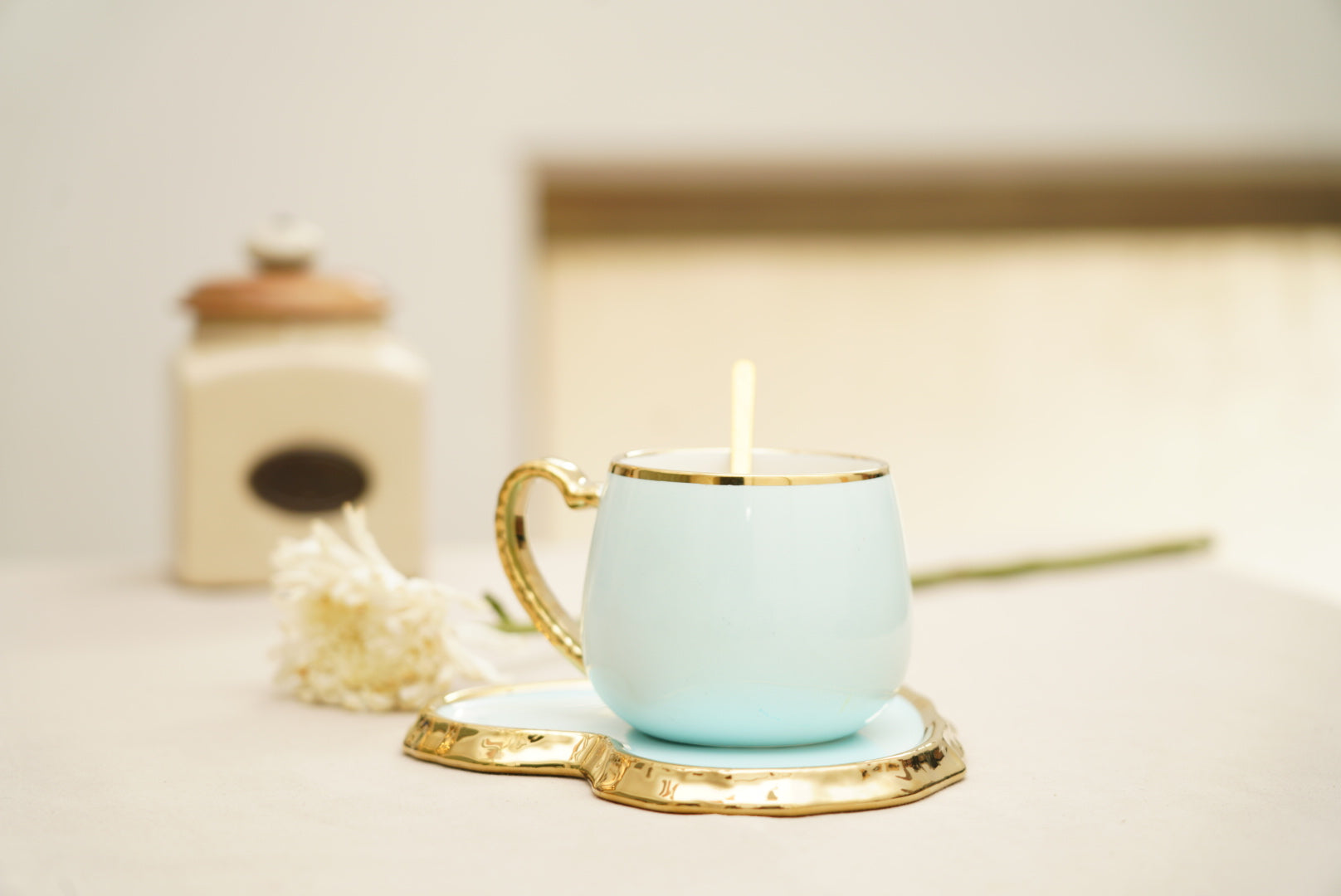 Heart Cup Saucer Set with Spoon Blue