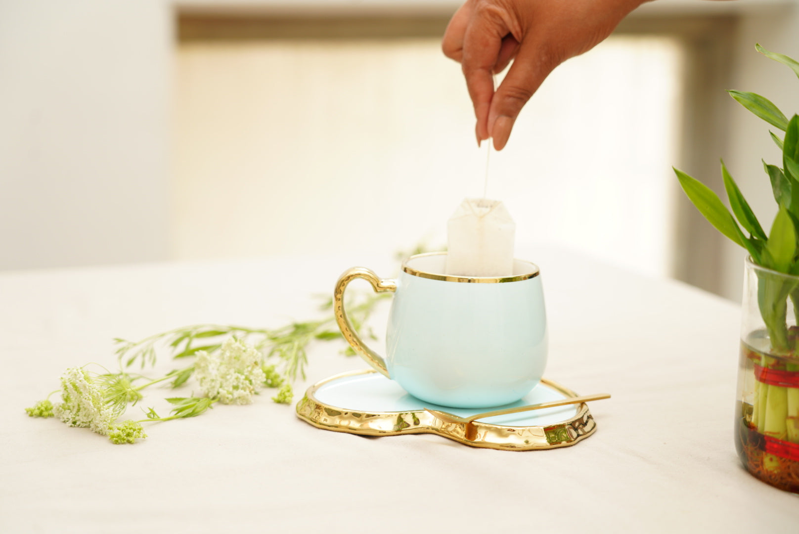 Heart Cup Saucer Set with Spoon Blue