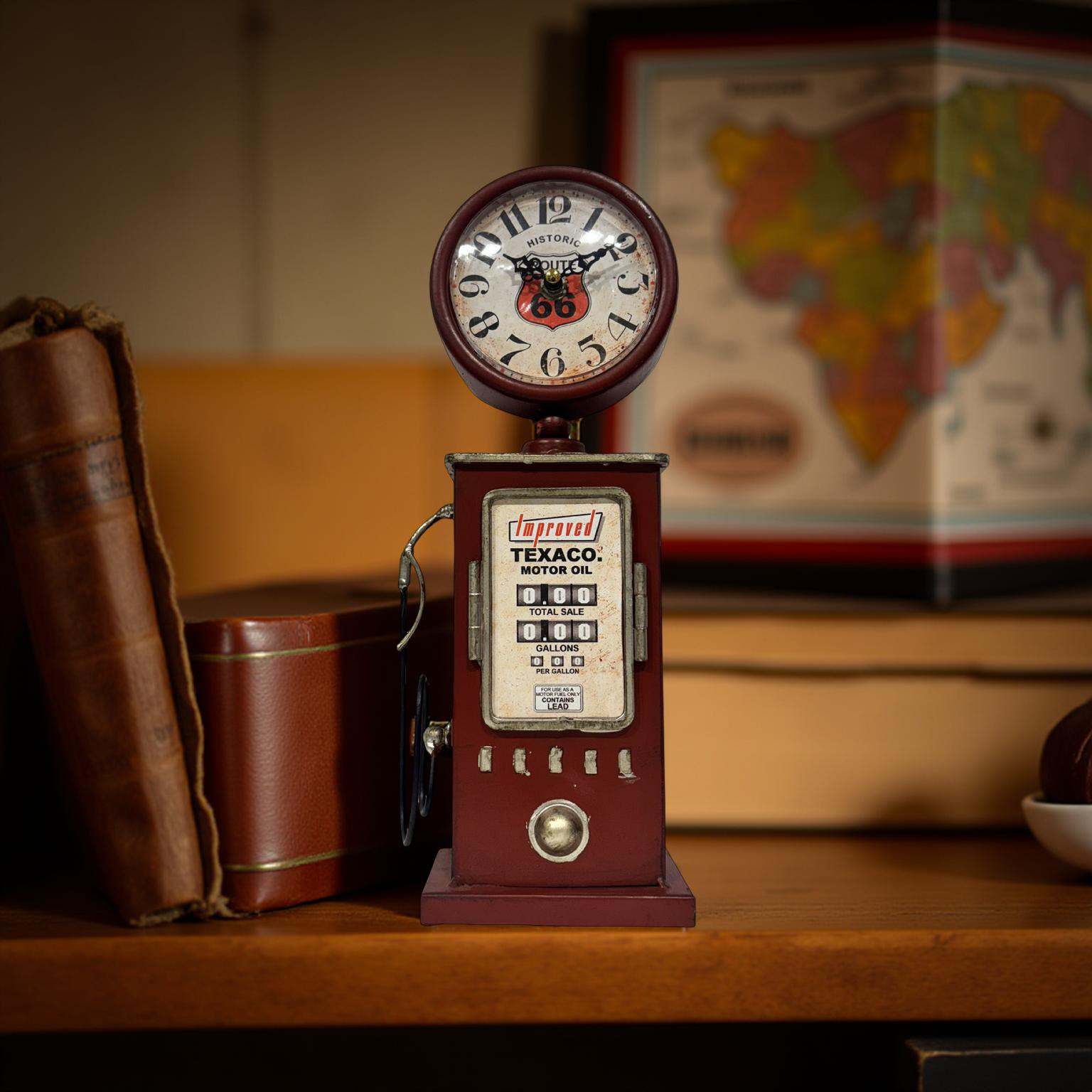 Table Top Clock Red Gasoline Station