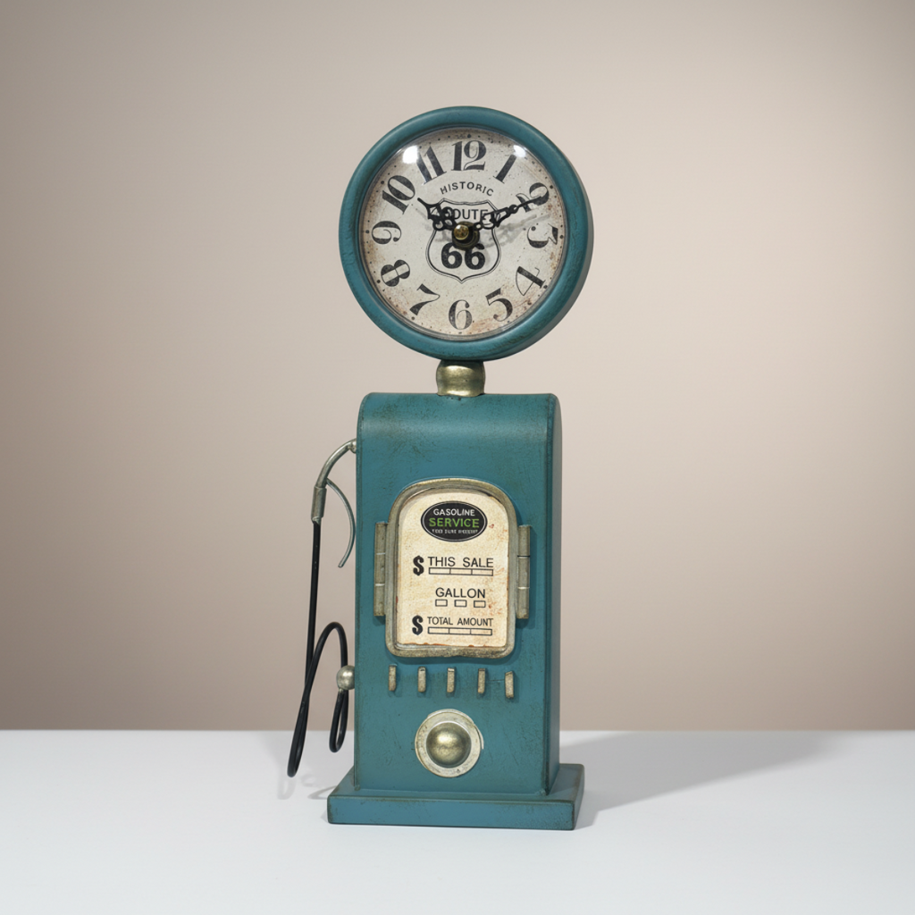 Table Top Clock Blue Gasoline Station