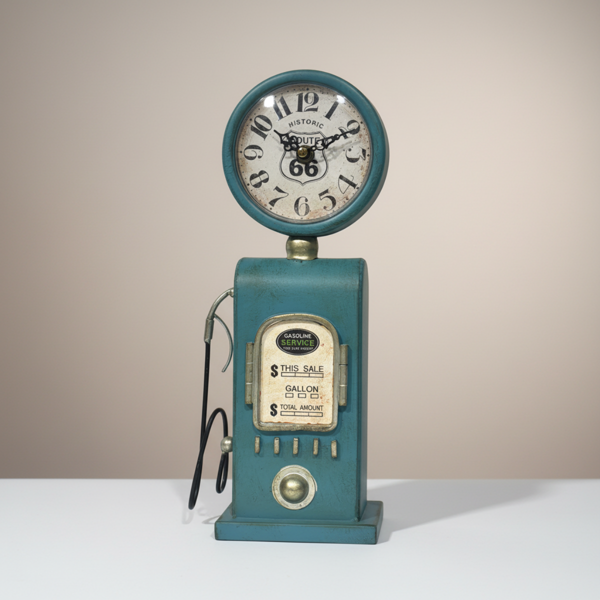 Table Top Clock Blue Gasoline Station