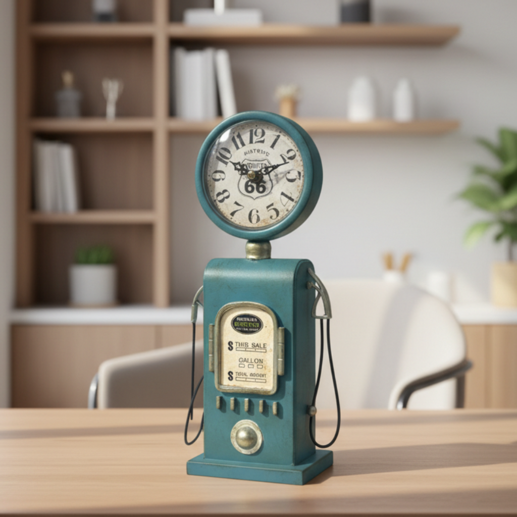 Table Top Clock Blue Gasoline Station