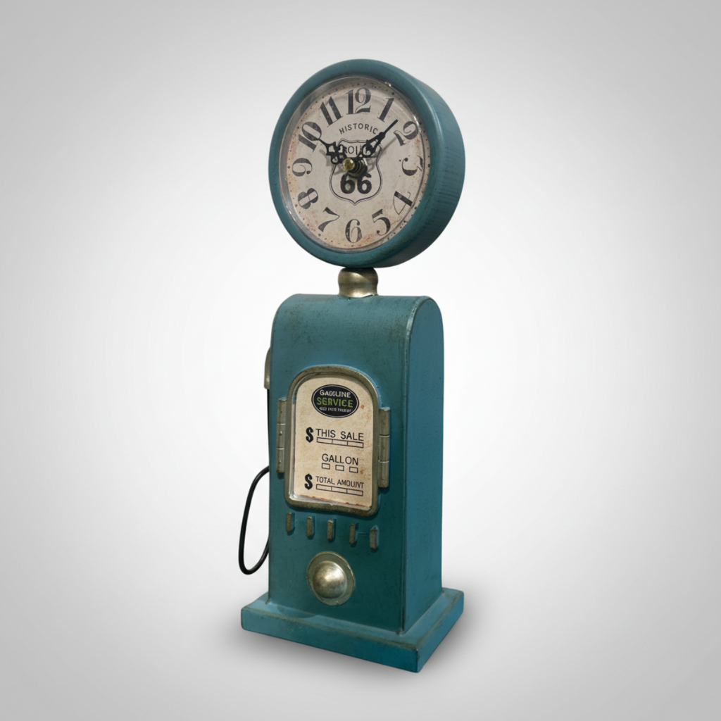 Table Top Clock Blue Gasoline Station