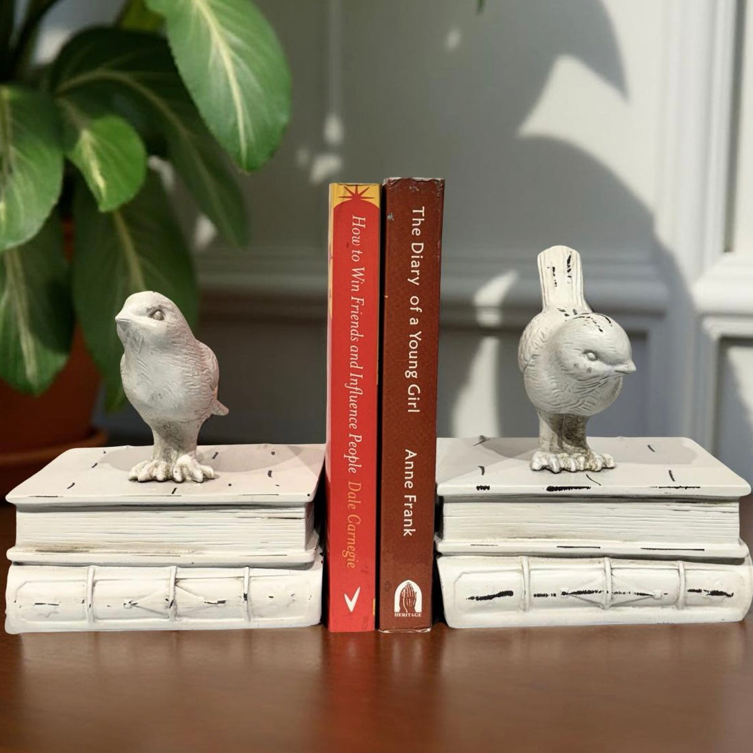 Bookend White Birdies Perched on Books