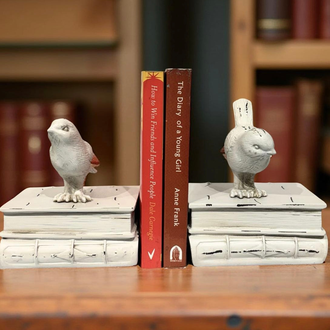 Bookend White Birdies Perched on Books