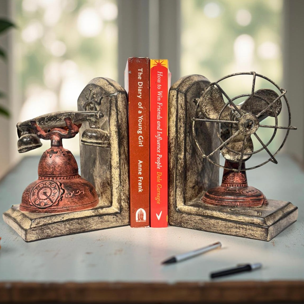 Bookend Vintage Red Phone & Fan