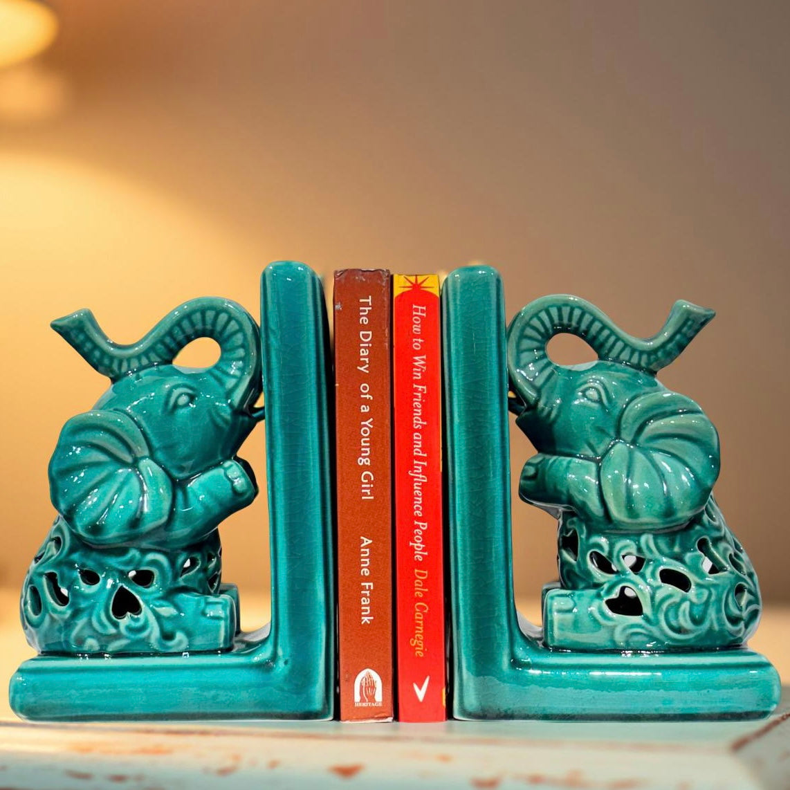 Bookend Ceramic Elephants