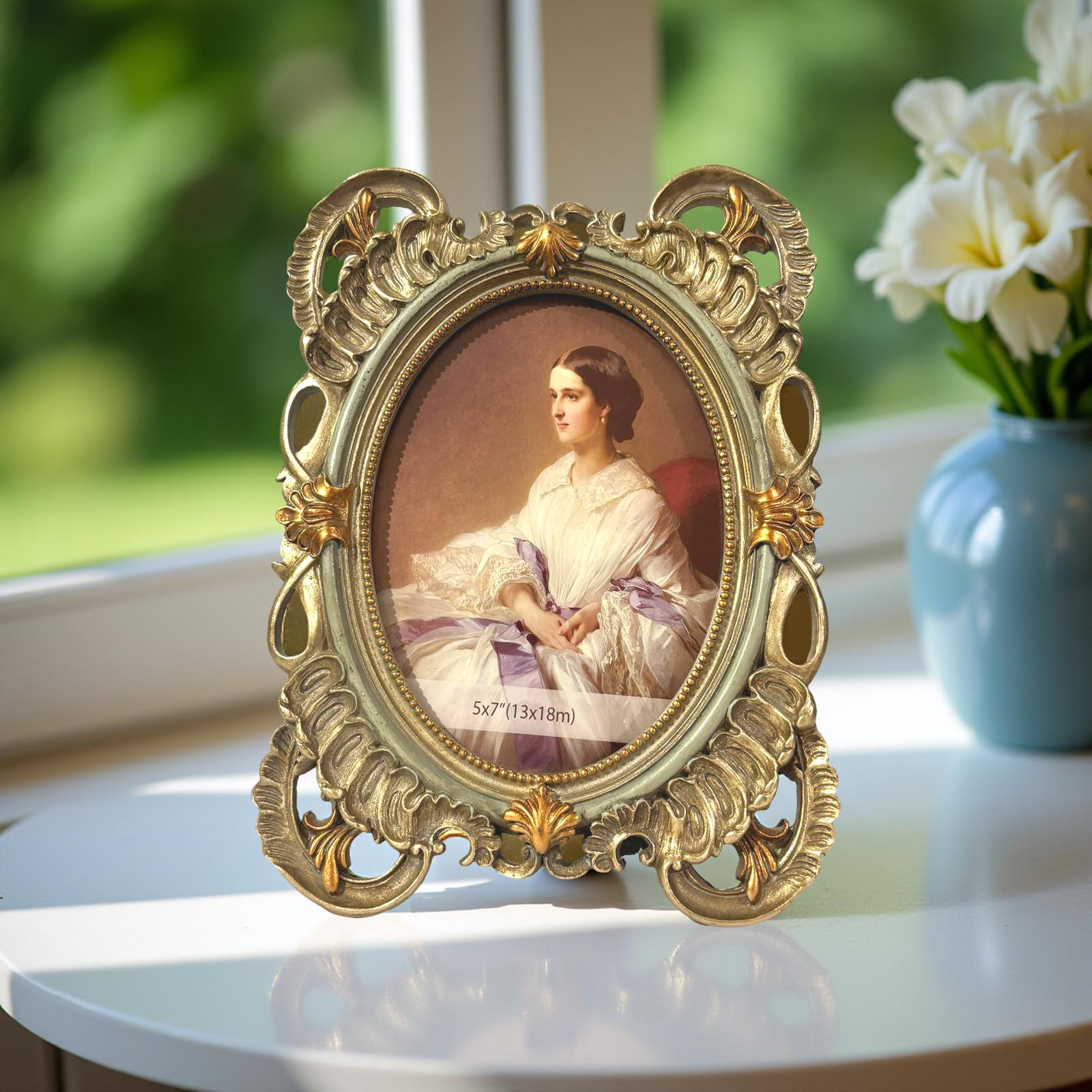 Photo Frame Victorian Oval Grey Large