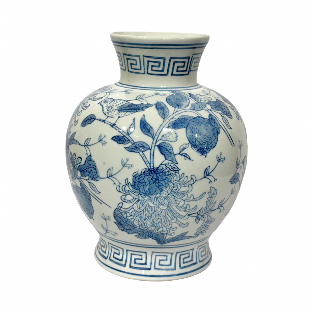 Vase White & Light Blue Bird Motif