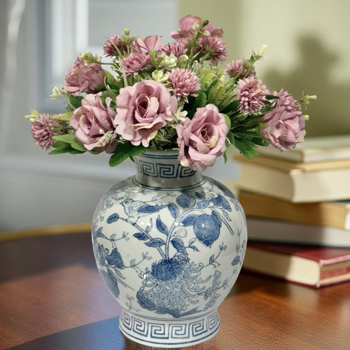 Vase White & Light Blue Bird Motif