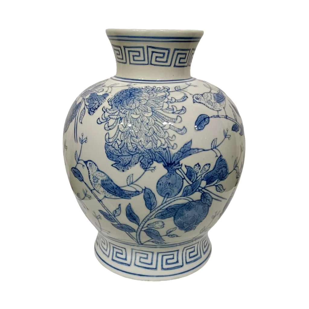 Vase White & Light Blue Bird Motif