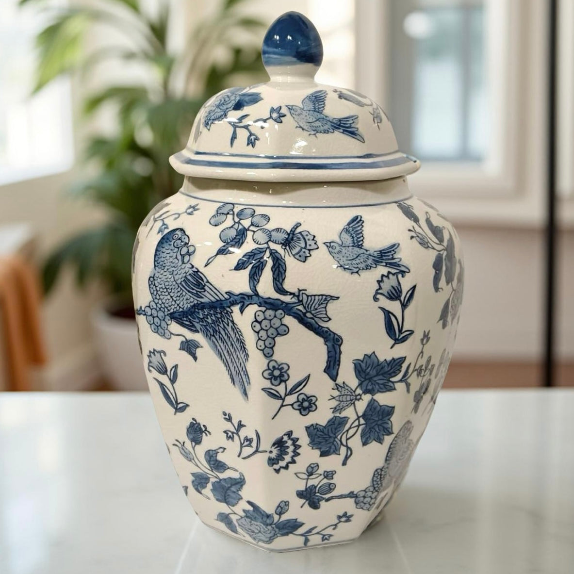 Temple Jar Albert in Blue Birds Motif