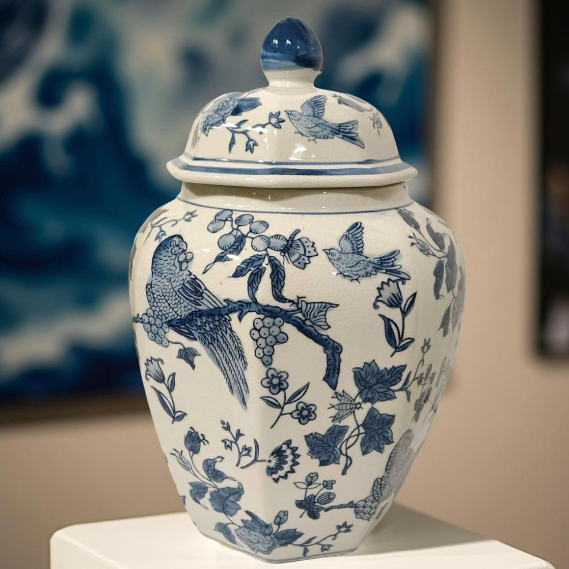 Temple Jar Albert in Blue Birds Motif