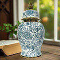 Temple Jar Albert in White Blue Flowers