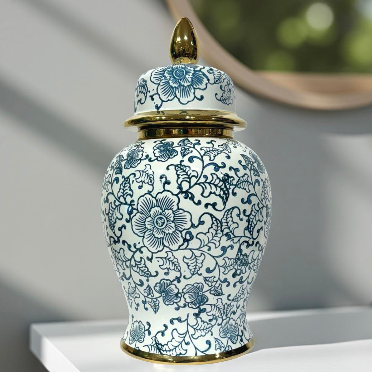 Temple Jar Albert in White Blue Flowers