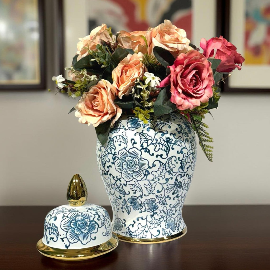 Temple Jar Albert in White Blue Flowers