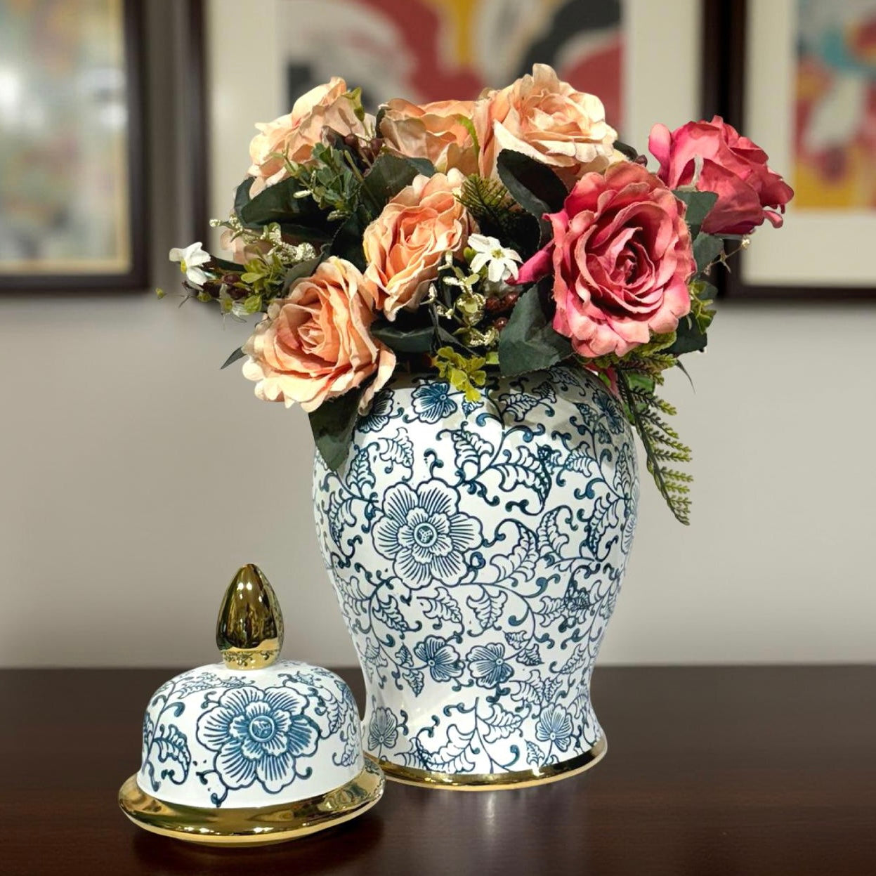 Temple Jar Albert in White Blue Flowers