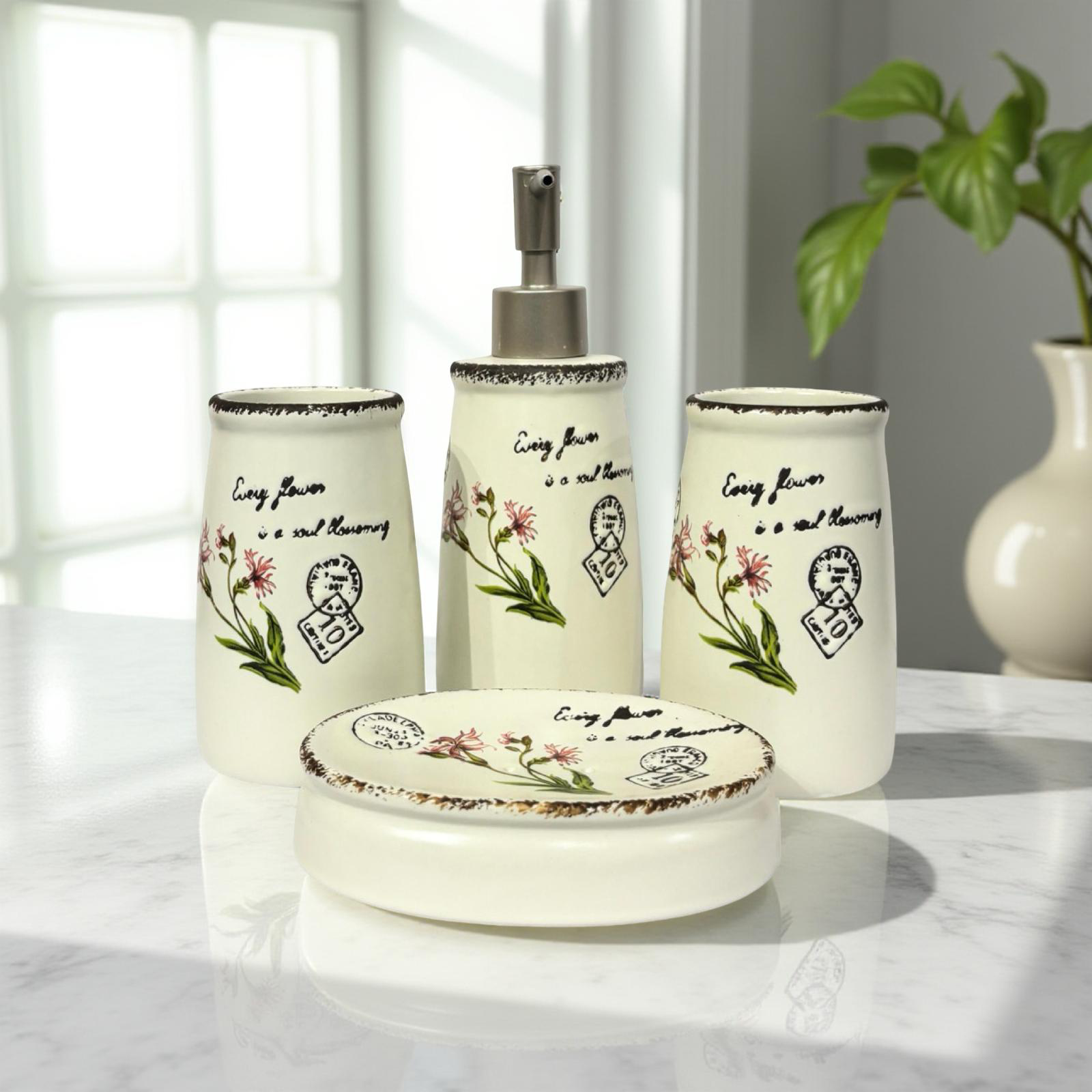 Bath Set Rustic White & Pink