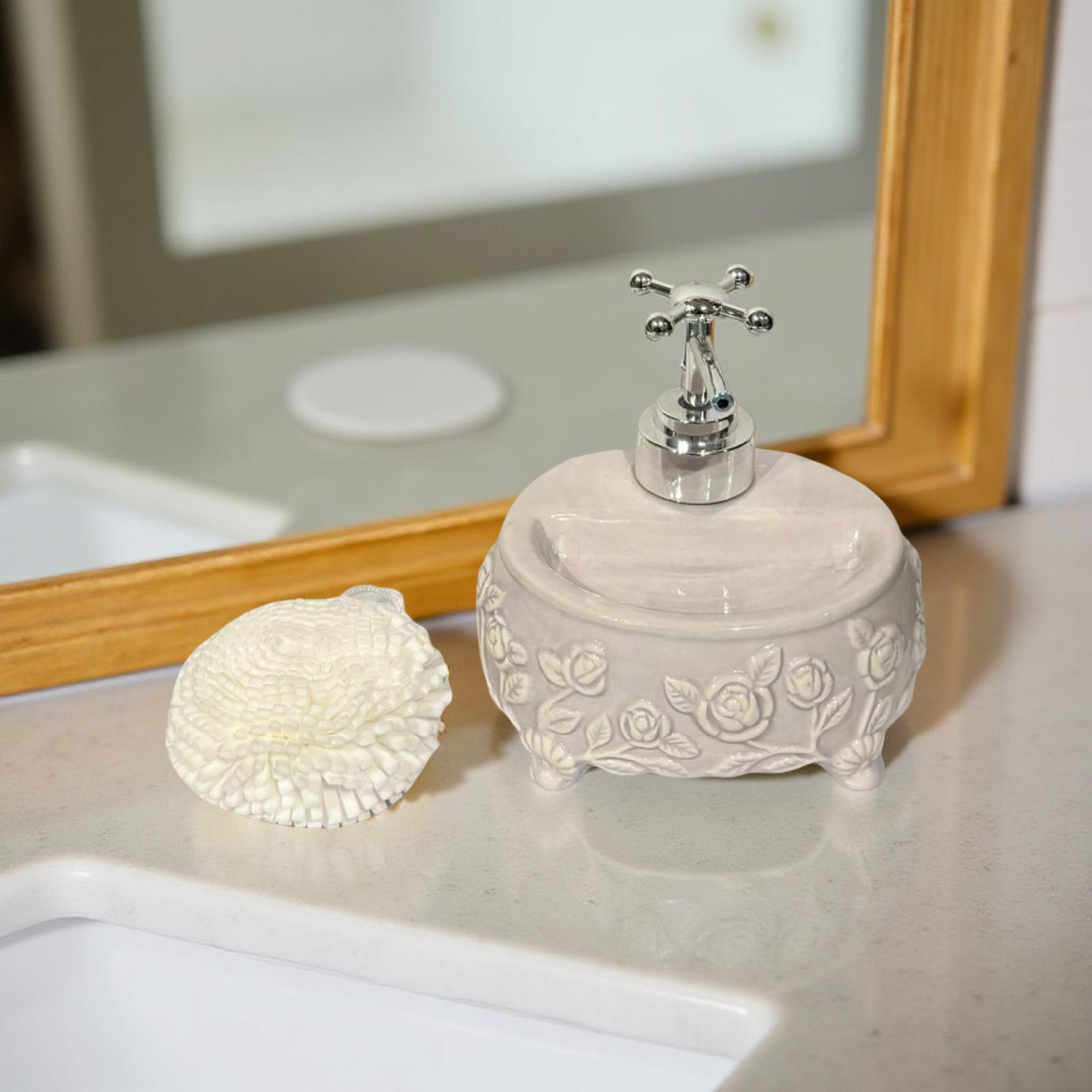 Soap Dispenser Round Floral Mauve